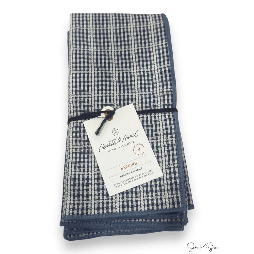 Set of 4 Plaid Cloth Napkins Navy/Blue - Hearth & Hand Magnolia, Target
